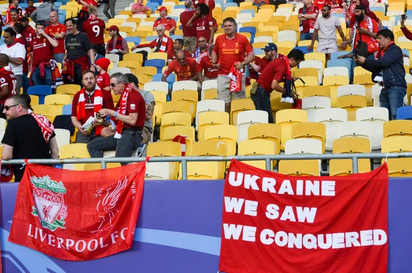 Kyiv Ukraine Maio 2018 Torcedores Liverpool Estádio Apoiam Sua Equipe — Fotografia de Stock