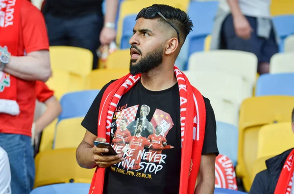Kiev Ukrajna Május 2018 Liverpool Szurkolók Stadionban Támogatja Csapat Előtt — Stock Fotó