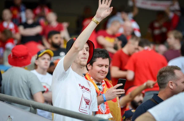 Kiev Ukrajna Május 2018 Liverpool Szurkolók Stadionban Támogatja Csapat Előtt — Stock Fotó