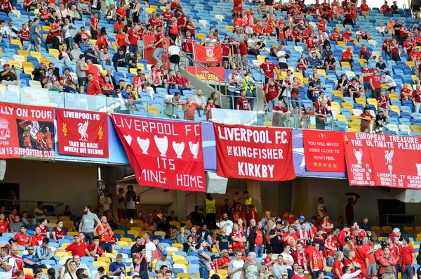 Kyiv Ukraine Maio 2018 Torcedores Liverpool Estádio Apoiam Sua Equipe — Fotografia de Stock