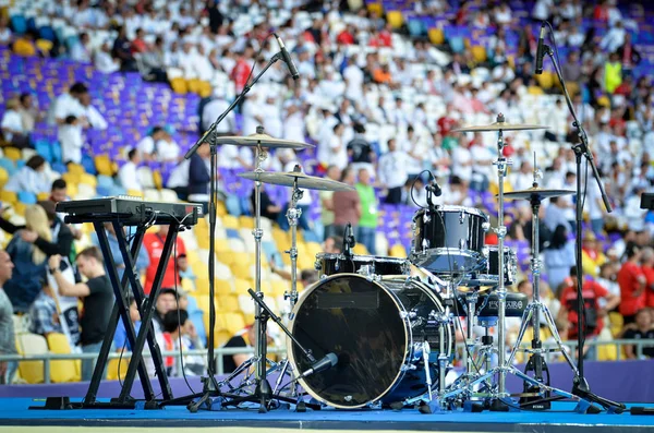 乌克兰基辅 2018年5月26日 在2018欧洲联盟欧冠决赛之前 在乌克兰国安 Olimpiyskiy 体育场基辅举行的体育场的乐器组 — 图库照片