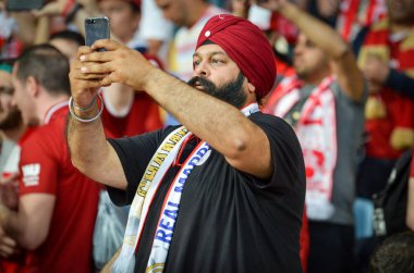 Kiev, Ukrayna - 26 Mayıs 2018: 2018 Uefa Şampiyonlar Ligi final maçı önce Real Madrid ve Liverpool, Ukrayna arasında Liverpool taraftarları Stadı nda takım destek