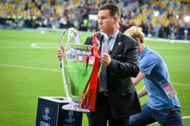 Kiev, Ukrayna - 26 Mayıs 2018: Uefa Şampiyonlar Ligi yakın çekim 2018 önce Uefa Şampiyonlar Ligi Finali maç Real Madrid ve Kiev Ukrayna Milli Güvenlik olimpiyskiy Stadyumu'nda Liverpool arasında
