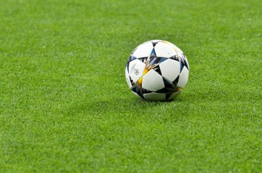 Kiev, Ukrayna - 26 Mayıs 2018: Champioms legue top yakın çekim yalan 2018 Uefa Şampiyonlar Ligi final maçında Real Madrid ve Liverpool, Ukrayna arasında daha önce üzerine