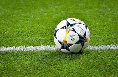 Kiev, Ukrayna - 26 Mayıs 2018: Champioms legue top yakın çekim yalan 2018 Uefa Şampiyonlar Ligi final maçında Real Madrid ve Liverpool, Ukrayna arasında daha önce üzerine