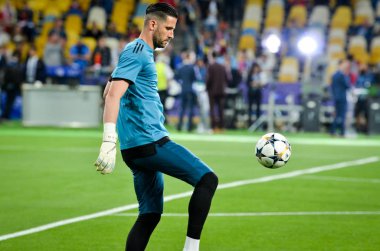 Kiev, Ukrayna - 26 Mayıs 2018: Kiko Casilla 2018 önce Uefa Şampiyonlar Ligi Finali maç Real Madrid ve Kiev Ukrayna Milli Güvenlik olimpiyskiy Stadyumu'nda Liverpool arasında