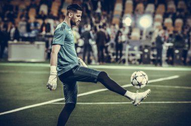 Kiev, Ukrayna - 26 Mayıs 2018: Kiko Casilla 2018 önce Uefa Şampiyonlar Ligi Finali maç Real Madrid ve Kiev Ukrayna Milli Güvenlik olimpiyskiy Stadyumu'nda Liverpool arasında