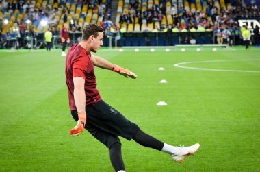 Kiev, Ukrayna - 26 Mayıs 2018: 2018 önce futbolcu Uefa Şampiyonlar Ligi Finali maç Real Madrid ve Kiev Ukrayna Milli Güvenlik olimpiyskiy Stadyumu'nda Liverpool arasında