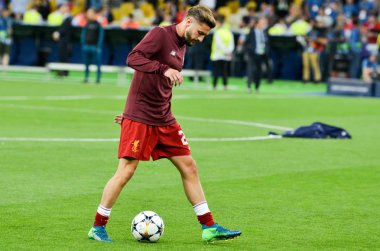 Kiev, Ukrayna - 26 Mayıs 2018: Eğitim 2018 Uefa Şampiyonlar Ligi final maçında Real Madrid ve Liverpool, Ukrayna arasında önce bir Liverpool futbol oyuncuları