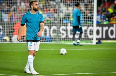 Kiev, Ukrayna - 26 Mayıs 2018: Daniel Carvajal 2018 önce Uefa Şampiyonlar Ligi Finali maç Real Madrid ve Kiev Ukrayna Milli Güvenlik olimpiyskiy Stadyumu'nda Liverpool arasında