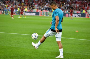 Kiev, Ukrayna - 26 Mayıs 2018: Casemiro 2018 önce Uefa Şampiyonlar Ligi Finali maç Real Madrid ve Kiev Ukrayna Milli Güvenlik olimpiyskiy Stadyumu'nda Liverpool arasında