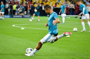 Kiev, Ukrayna - 26 Mayıs 2018: Casemiro 2018 önce Uefa Şampiyonlar Ligi Finali maç Real Madrid ve Kiev Ukrayna Milli Güvenlik olimpiyskiy Stadyumu'nda Liverpool arasında