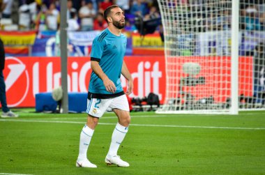 Kiev, Ukrayna - 26 Mayıs 2018: Daniel Carvajal 2018 önce Uefa Şampiyonlar Ligi Finali maç Real Madrid ve Kiev Ukrayna Milli Güvenlik olimpiyskiy Stadyumu'nda Liverpool arasında