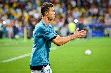 Kiev, Ukrayna - 26 Mayıs 2018: Cristiano Ronaldo ve eğitim 2018 Uefa Şampiyonlar Ligi final maçında Real Madrid ve Liverpool, Ukrayna arasında daha önce Real Madrid futbol oyuncuları