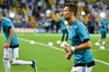 Kiev, Ukrayna - 26 Mayıs 2018: Cristiano Ronaldo ve eğitim 2018 Uefa Şampiyonlar Ligi final maçında Real Madrid ve Liverpool, Ukrayna arasında daha önce Real Madrid futbol oyuncuları