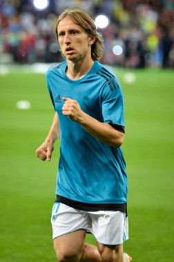 Kiev, Ukrayna - 26 Mayıs 2018: Luka Modric ve eğitim 2018 Uefa Şampiyonlar Ligi final maçında Real Madrid ve Liverpool, Ukrayna arasında daha önce Real Madrid futbol oyuncuları