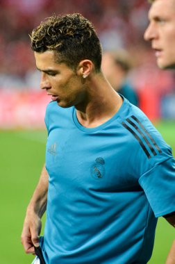 Kiev, Ukrayna - 26 Mayıs 2018: Cristiano Ronaldo ve eğitim 2018 Uefa Şampiyonlar Ligi final maçında Real Madrid ve Liverpool, Ukrayna arasında daha önce Real Madrid futbol oyuncuları