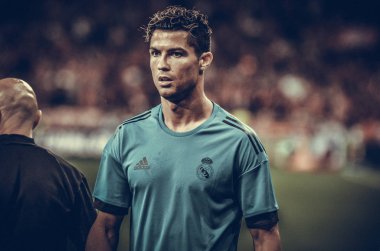 Kiev, Ukrayna - 26 Mayıs 2018: Cristiano Ronaldo ve eğitim 2018 Uefa Şampiyonlar Ligi final maçında Real Madrid ve Liverpool, Ukrayna arasında daha önce Real Madrid futbol oyuncuları