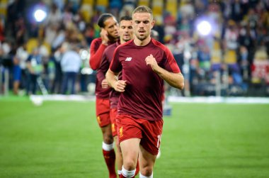 Kiev, Ukrayna - 26 Mayıs 2018: Jordan Henderson ve eğitim 2018 Uefa Şampiyonlar Ligi final maçında Real Madrid ve Liverpool, Ukrayna arasında önce bir Liverpool futbol oyuncuları