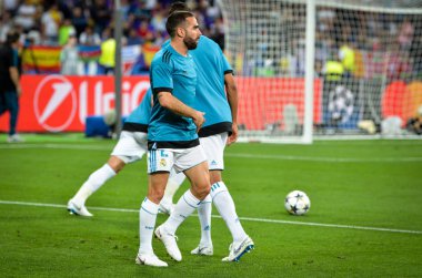 Kiev, Ukrayna - 26 Mayıs 2018: Daniel Carvajal 2018 önce Uefa Şampiyonlar Ligi Finali maç Real Madrid ve Kiev Ukrayna Milli Güvenlik olimpiyskiy Stadyumu'nda Liverpool arasında