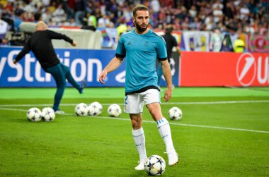 Kiev, Ukrayna - 26 Mayıs 2018: Daniel Carvajal 2018 önce Uefa Şampiyonlar Ligi Finali maç Real Madrid ve Kiev Ukrayna Milli Güvenlik olimpiyskiy Stadyumu'nda Liverpool arasında