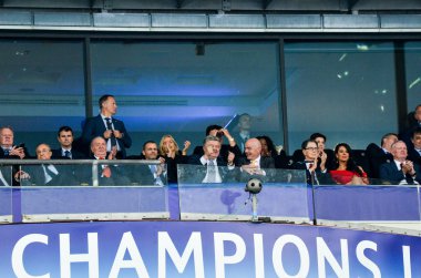 Kiev, Ukrayna - 26 Mayıs 2018: 2018 önce futbolcu Uefa Şampiyonlar Ligi Finali maç Real Madrid ve Kiev Ukrayna Milli Güvenlik olimpiyskiy Stadyumu'nda Liverpool arasında