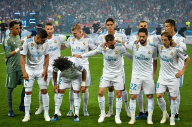 KYIV, UKRAINE - MAY 26, 2018: Full-team photo of the player of Real Madrid before the 2018 UEFA Champions League final match between Real Madrid and Liverpool, Ukraine clipart