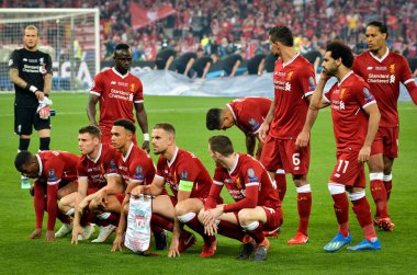 Kiev, Ukrayna - 26 Mayıs 2018: Tam takım fotoğraf, Liverpool, futbol player 2018 Uefa Şampiyonlar Ligi final maçında Real Madrid ve Liverpool, Ukrayna arasında önce