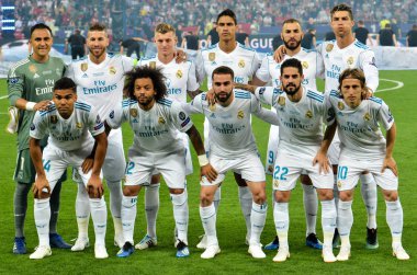 Kiev, Ukrayna - 26 Mayıs 2018: Tam takım fotoğraf, Real Madrid player 2018 Uefa Şampiyonlar Ligi final maçında Real Madrid ve Liverpool, Ukrayna arasında önce