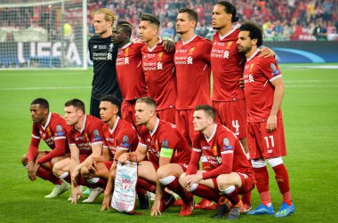 Kiev, Ukrayna - 26 Mayıs 2018: Tam takım fotoğraf, Liverpool, futbol player 2018 Uefa Şampiyonlar Ligi final maçında Real Madrid ve Liverpool, Ukrayna arasında önce