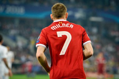 Kiev, Ukrayna - 26 Mayıs 2018: James Milner 2018 sırasında Uefa Şampiyonlar Ligi Finali maç Real Madrid ve Kiev Ukrayna Milli Güvenlik olimpiyskiy Stadyumu'nda Liverpool arasında