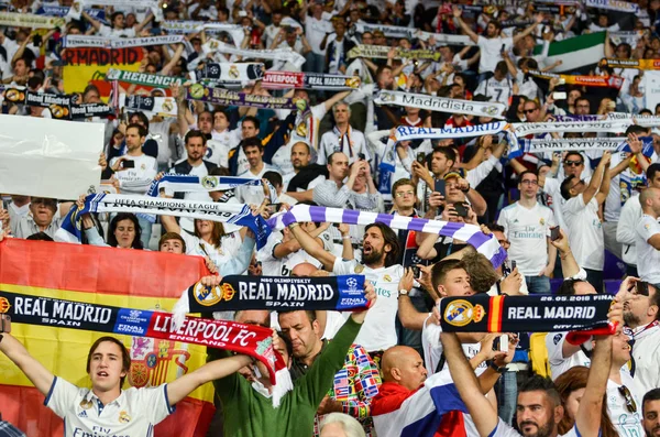 Kyjev Ukrajina Května 2018 Real Madrid Fanoušky Stadionu Podporovat Svůj — Stock fotografie