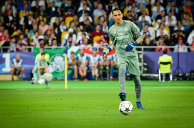 Kiev, Ukrayna - 26 Mayıs 2018: Keylor Navas 2018 sırasında Uefa Şampiyonlar Ligi Finali maç Real Madrid ve Kiev Ukrayna Milli Güvenlik olimpiyskiy Stadyumu'nda Liverpool arasında