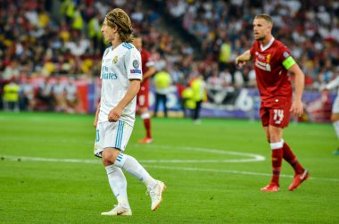 Kiev, Ukrayna - 26 Mayıs 2018: Luka Modric 2018 sırasında Uefa Şampiyonlar Ligi Finali maç Real Madrid ve Kiev Ukrayna Milli Güvenlik olimpiyskiy Stadyumu'nda Liverpool arasında