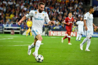 Kiev, Ukrayna - 26 Mayıs 2018: Karim Benzema 2018 sırasında Uefa Şampiyonlar Ligi Finali maç Real Madrid ve Kiev Ukrayna Milli Güvenlik olimpiyskiy Stadyumu'nda Liverpool arasında