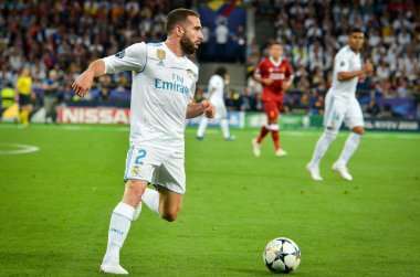 Kiev, Ukrayna - 26 Mayıs 2018: Karim Benzema 2018 sırasında Uefa Şampiyonlar Ligi Finali maç Real Madrid ve Kiev Ukrayna Milli Güvenlik olimpiyskiy Stadyumu'nda Liverpool arasında
