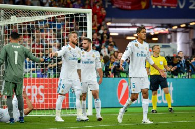 Kiev, Ukrayna - 26 Mayıs 2018: Futbolcu 2018 sırasında Uefa Şampiyonlar Ligi Finali maç Real Madrid ve Kiev Ukrayna Milli Güvenlik olimpiyskiy Stadyumu'nda Liverpool arasında