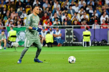 Kiev, Ukrayna - 26 Mayıs 2018: Keylor Navas 2018 sırasında Uefa Şampiyonlar Ligi Finali maç Real Madrid ve Kiev Ukrayna Milli Güvenlik olimpiyskiy Stadyumu'nda Liverpool arasında