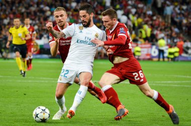 Kiev, Ukrayna - 26 Mayıs 2018: Çifleşme 2018 sırasında Uefa Şampiyonlar Ligi Finali maç Real Madrid ve Kiev Ukrayna Milli Güvenlik olimpiyskiy Stadyumu'nda Liverpool arasında