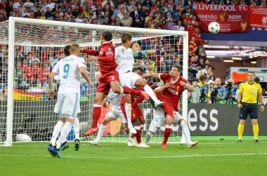 Kiev, Ukrayna - 26 Mayıs 2018: Futbolcu 2018 sırasında Uefa Şampiyonlar Ligi Finali maç Real Madrid ve Kiev Ukrayna Milli Güvenlik olimpiyskiy Stadyumu'nda Liverpool arasında