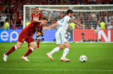 Kiev, Ukrayna - 26 Mayıs 2018: Çifleşme 2018 sırasında Uefa Şampiyonlar Ligi Finali maç Real Madrid ve Kiev Ukrayna Milli Güvenlik olimpiyskiy Stadyumu'nda Liverpool arasında