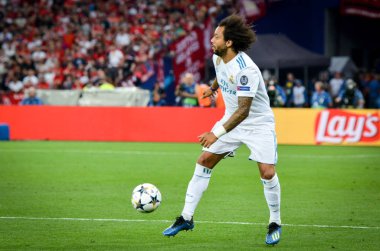 Kiev, Ukrayna - 26 Mayıs 2018: Marcelo 2018 sırasında Uefa Şampiyonlar Ligi Finali maç Real Madrid ve Kiev Ukrayna Milli Güvenlik olimpiyskiy Stadyumu'nda Liverpool arasında