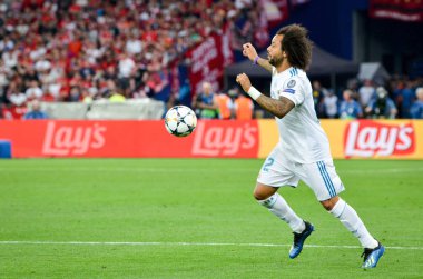 Kiev, Ukrayna - 26 Mayıs 2018: Marcelo 2018 sırasında Uefa Şampiyonlar Ligi Finali maç Real Madrid ve Kiev Ukrayna Milli Güvenlik olimpiyskiy Stadyumu'nda Liverpool arasında