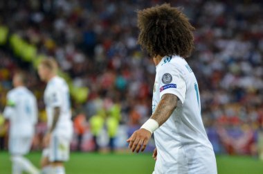 Kiev, Ukrayna - 26 Mayıs 2018: Marcelo 2018 sırasında Uefa Şampiyonlar Ligi Finali maç Real Madrid ve Kiev Ukrayna Milli Güvenlik olimpiyskiy Stadyumu'nda Liverpool arasında