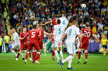 Kiev, Ukrayna - 26 Mayıs 2018: Roberto Firmino 2018 sırasında Uefa Şampiyonlar Ligi Finali maç Real Madrid ve Kiev Ukrayna Milli Güvenlik olimpiyskiy Stadyumu'nda Liverpool arasında