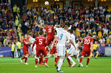 Kiev, Ukrayna - 26 Mayıs 2018: Roberto Firmino 2018 sırasında Uefa Şampiyonlar Ligi Finali maç Real Madrid ve Kiev Ukrayna Milli Güvenlik olimpiyskiy Stadyumu'nda Liverpool arasında