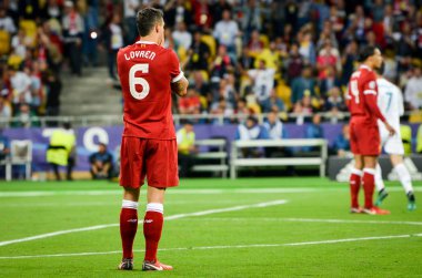 Kiev, Ukrayna - 26 Mayıs 2018: 2018 sırasında Dejan Lovren Uefa Şampiyonlar Ligi Finali maç Real Madrid ve Kiev Ukrayna Milli Güvenlik olimpiyskiy Stadyumu'nda Liverpool arasında