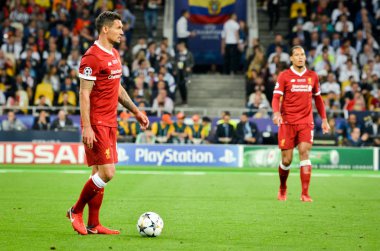 Kiev, Ukrayna - 26 Mayıs 2018: 2018 sırasında Dejan Lovren Uefa Şampiyonlar Ligi Finali maç Real Madrid ve Kiev Ukrayna Milli Güvenlik olimpiyskiy Stadyumu'nda Liverpool arasında