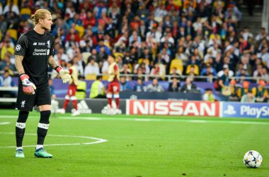 Kiev, Ukrayna - 26 Mayıs 2018: Loris Karius 2018 sırasında Uefa Şampiyonlar Ligi Finali maç Real Madrid ve Kiev Ukrayna Milli Güvenlik olimpiyskiy Stadyumu'nda Liverpool arasında