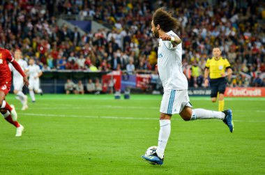 Kiev, Ukrayna - 26 Mayıs 2018: Marcelo 2018 sırasında Uefa Şampiyonlar Ligi Finali maç Real Madrid ve Kiev Ukrayna Milli Güvenlik olimpiyskiy Stadyumu'nda Liverpool arasında